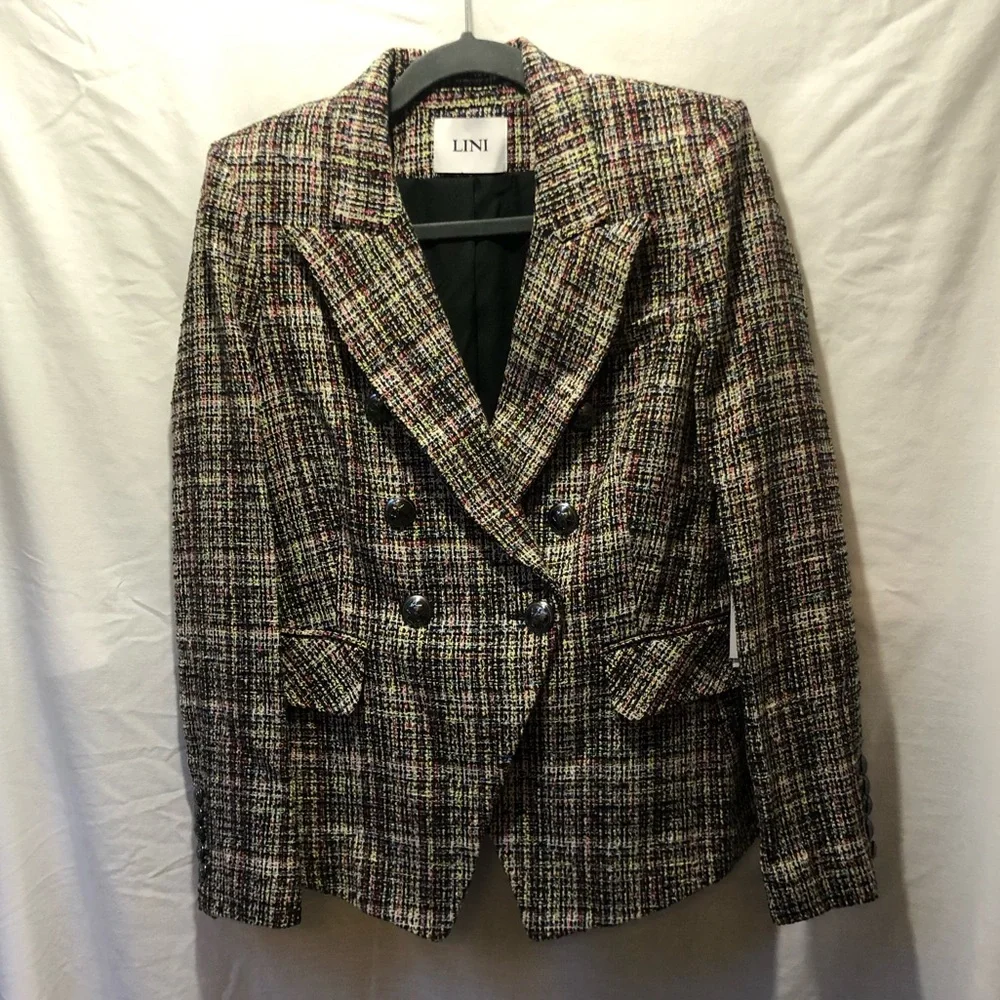 NWT Bloomingdale’s LINI Colorful Tweed Double Breasted Blazer - Picture 2 of 8